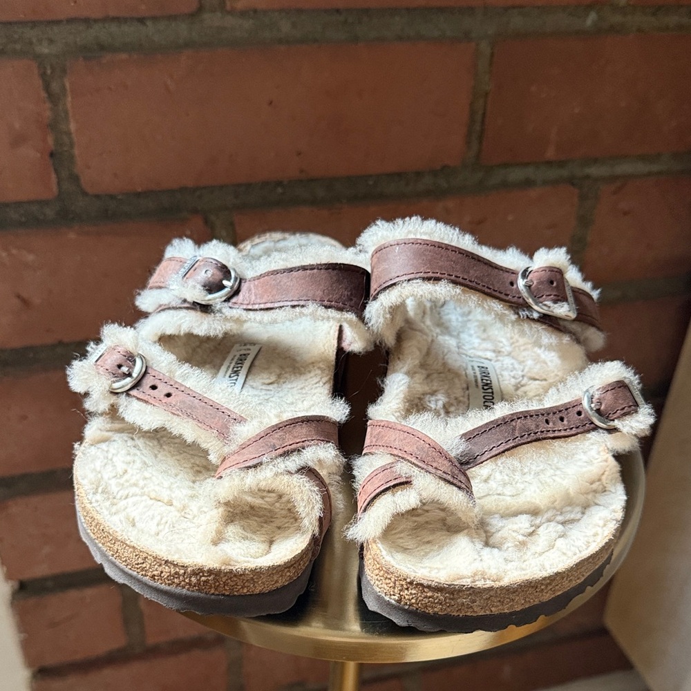 🆕 Birkenstock Shearling Leather Sandals - Picture 7 of 8